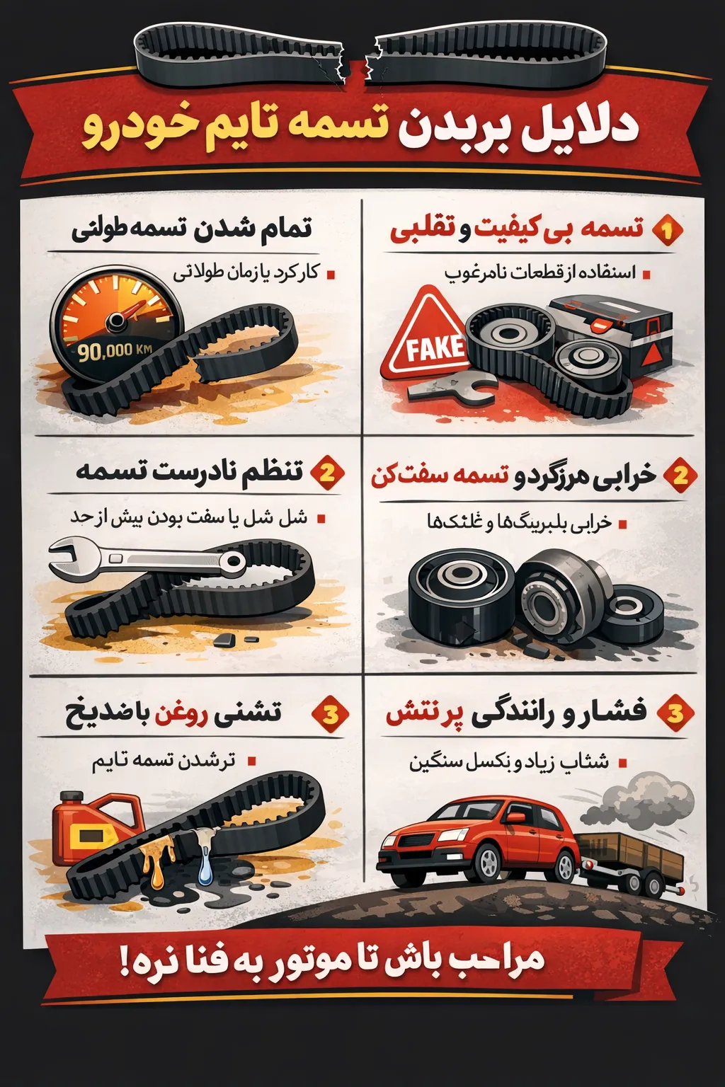 دلایل بریده شدن تسمه تایم خودرو 